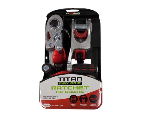 ROLA RATCHET TIE DOWNS 2.5CM X 3.6M PAIR TITAN